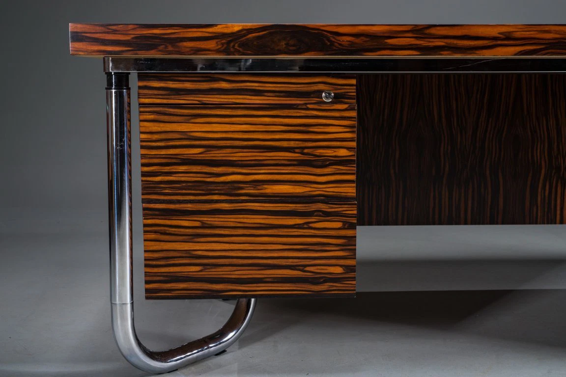 Makassar Ebony Executive Desk with Chromed Futuristic Legs