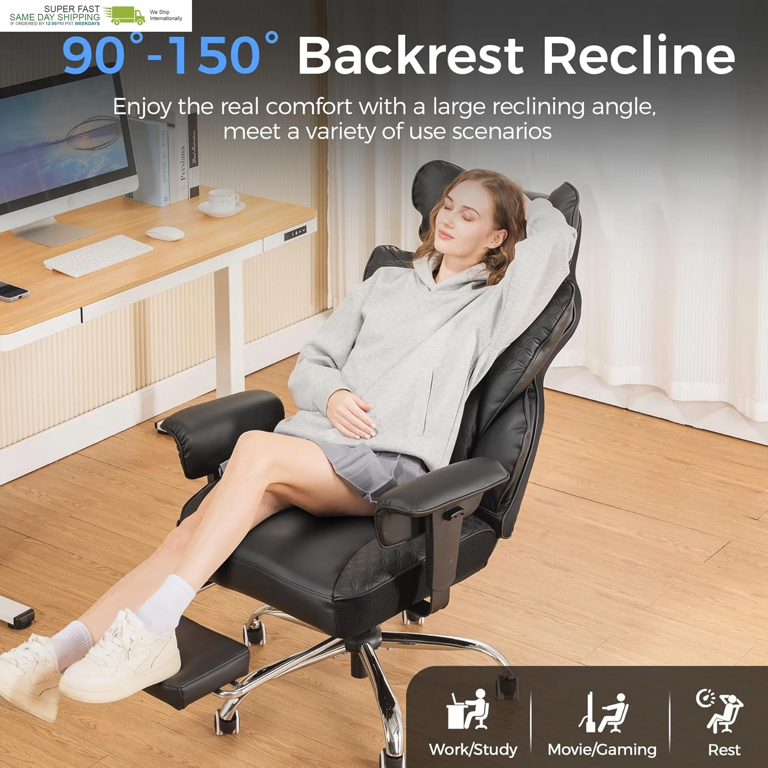 Heavy Duty Office Chair with Foot Rest & Ergonomic Pocket Spring Lumbar Support