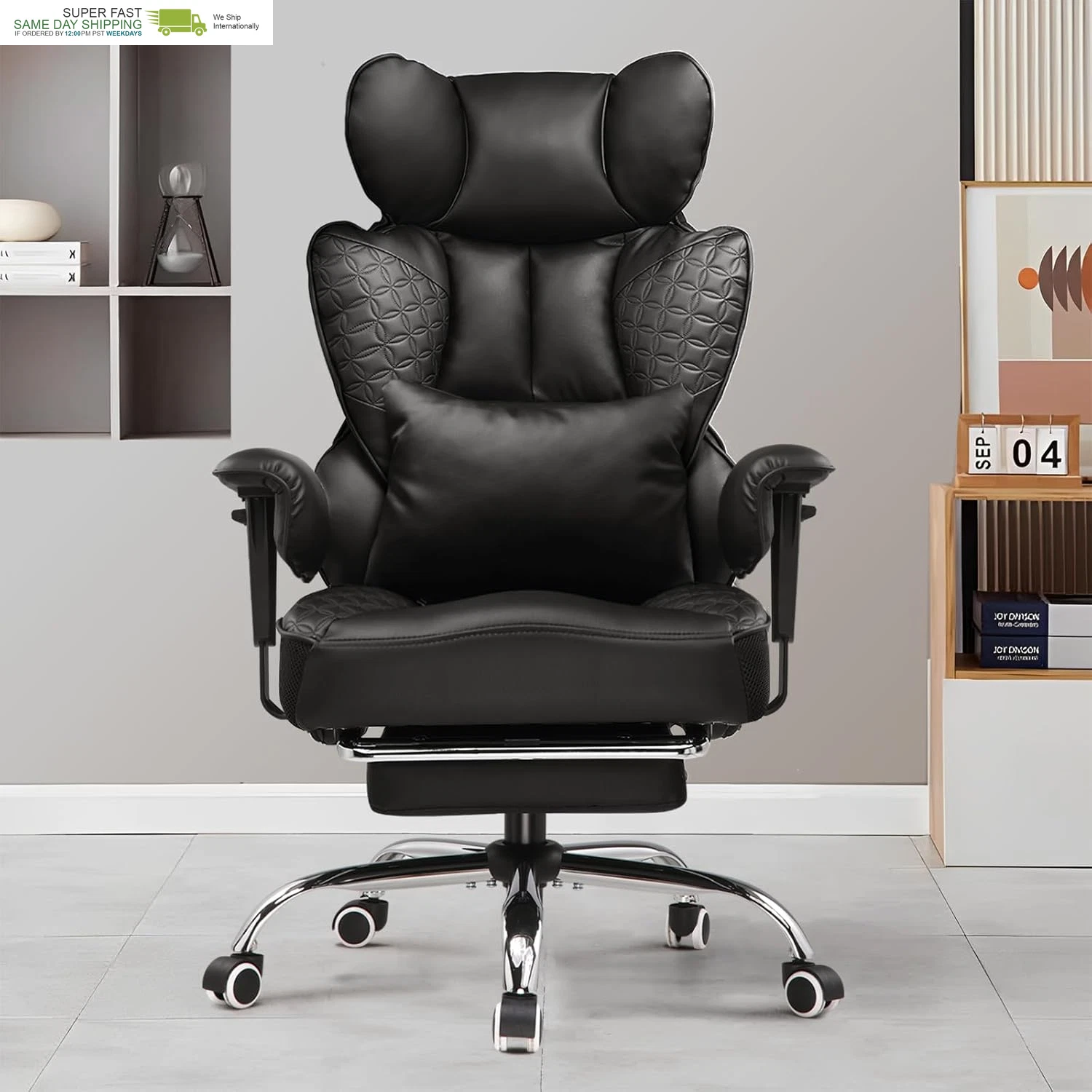 Heavy Duty Office Chair with Foot Rest & Ergonomic Pocket Spring Lumbar Support