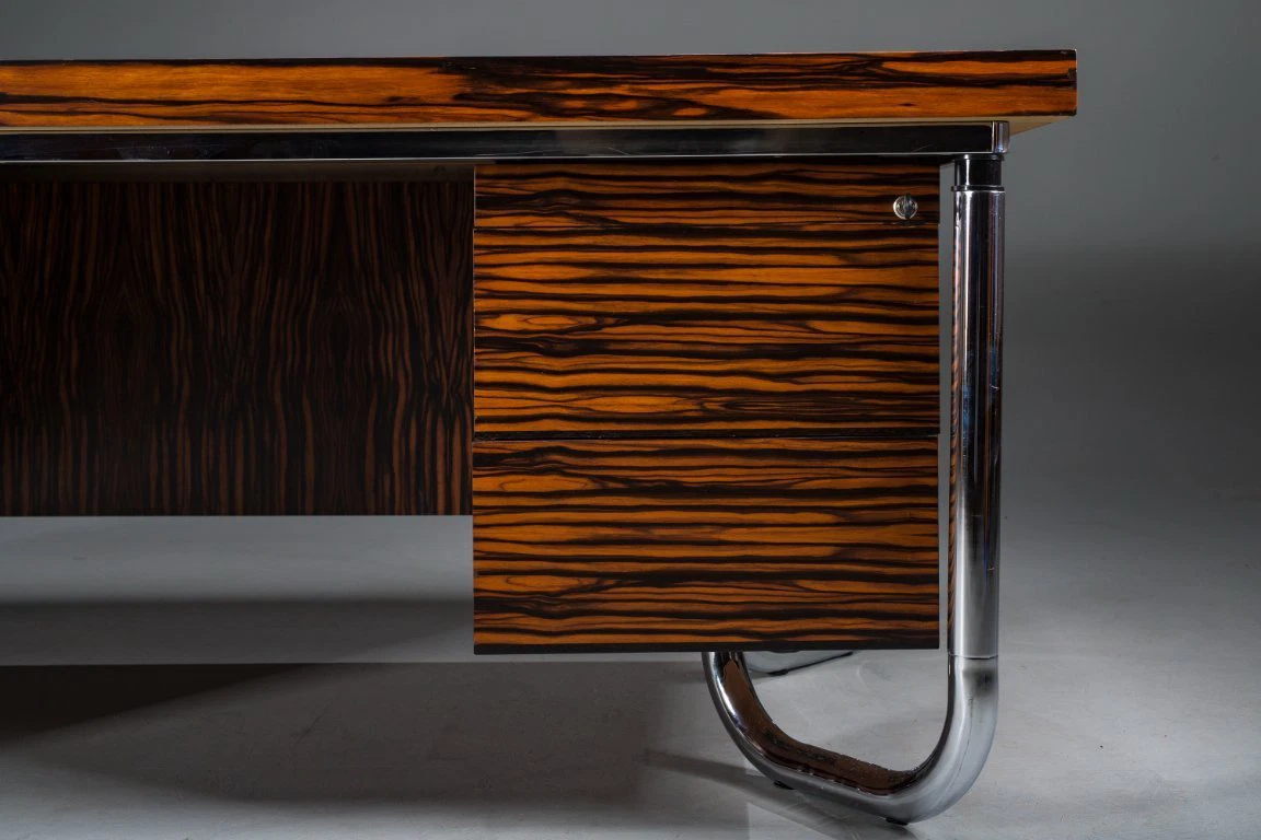 Makassar Ebony Executive Desk with Chromed Futuristic Legs