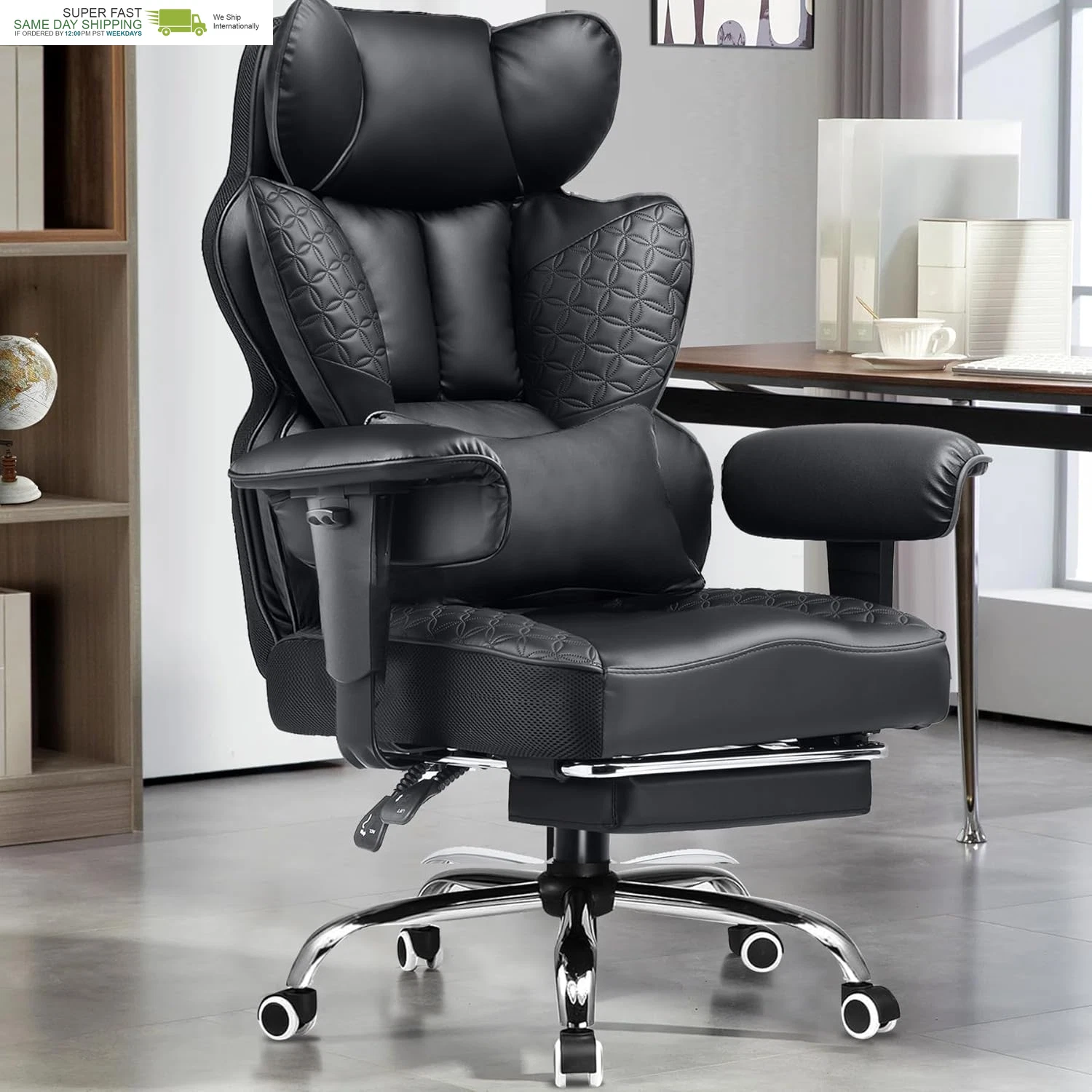 Heavy Duty Office Chair with Foot Rest & Ergonomic Pocket Spring Lumbar Support